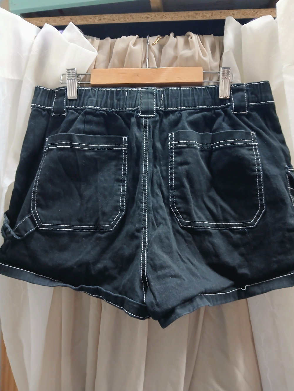 refuge Black Cargo Shorts with White Contrast Stitching - Picture 2 of 6